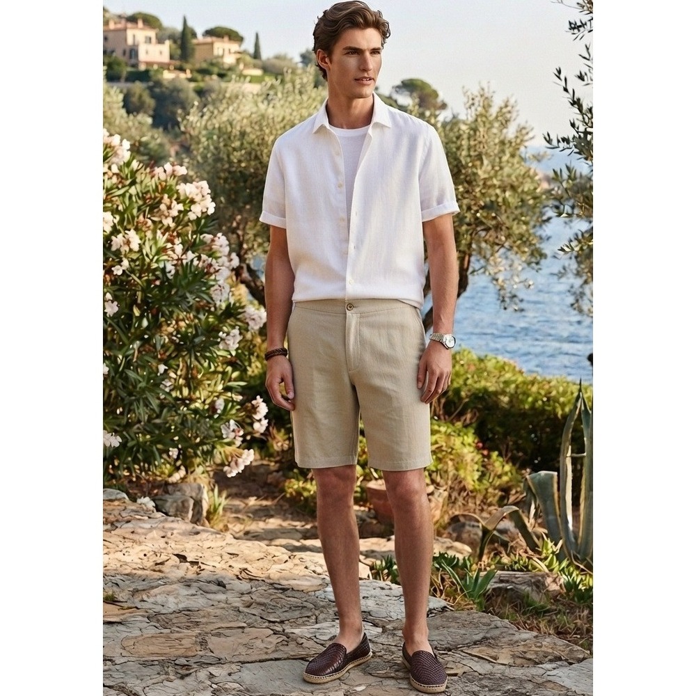 28 Palms Linen Shorts Men Size XL 11" Khaki Relaxed Drawstring Beach Casual Fair